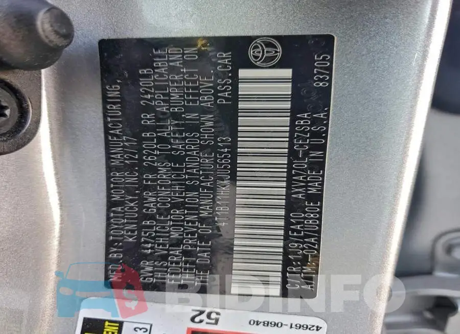 4T1B11HKXJU565413 Photo# 12