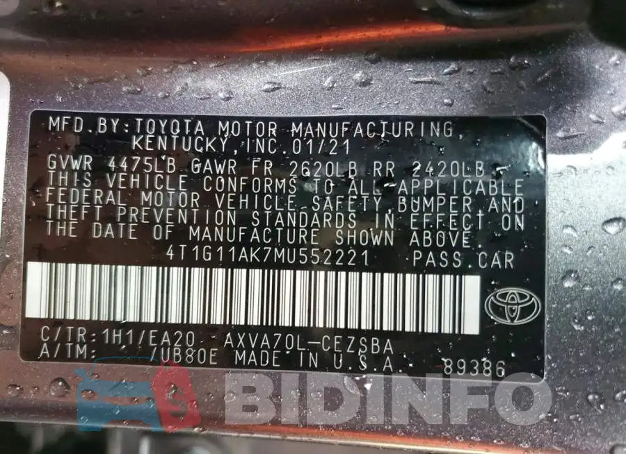 4T1G11AK7MU552221 Photo# 12