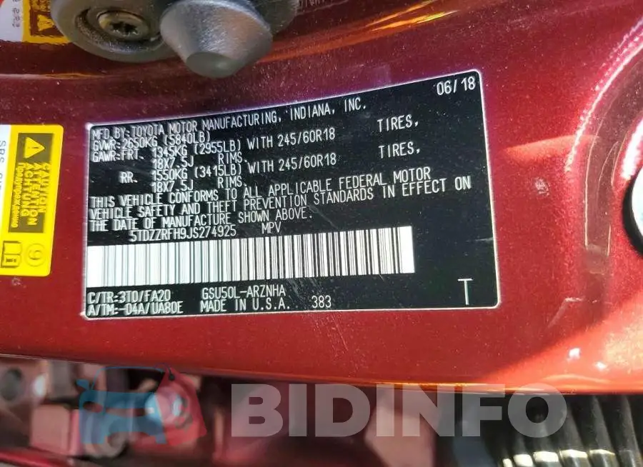 5TDZZRFH9JS274925 Photo# 13