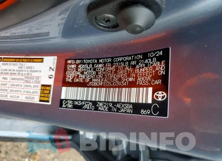 JTDBCMFE0SJ039341 Photo# 12