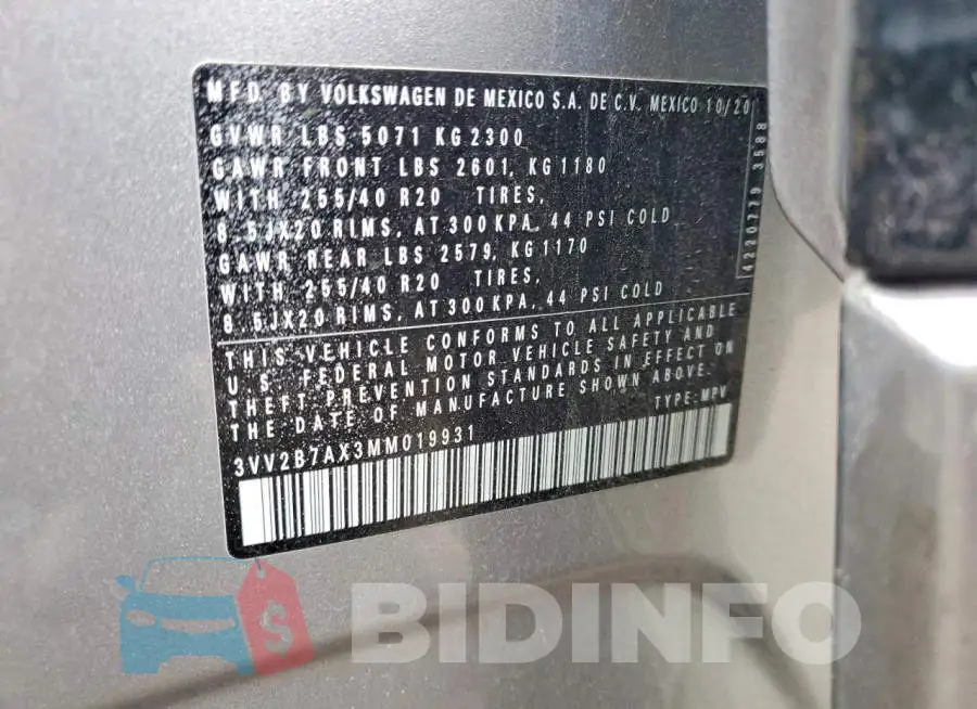 3VV2B7AX3MM019931 Photo# 13