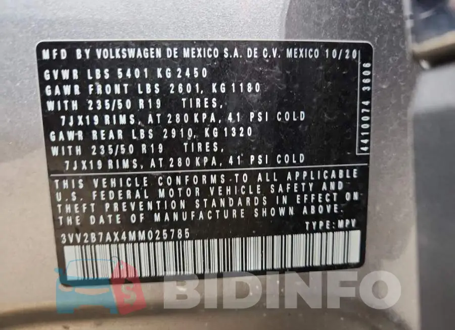 3VV2B7AX4MM025785 Photo# 13