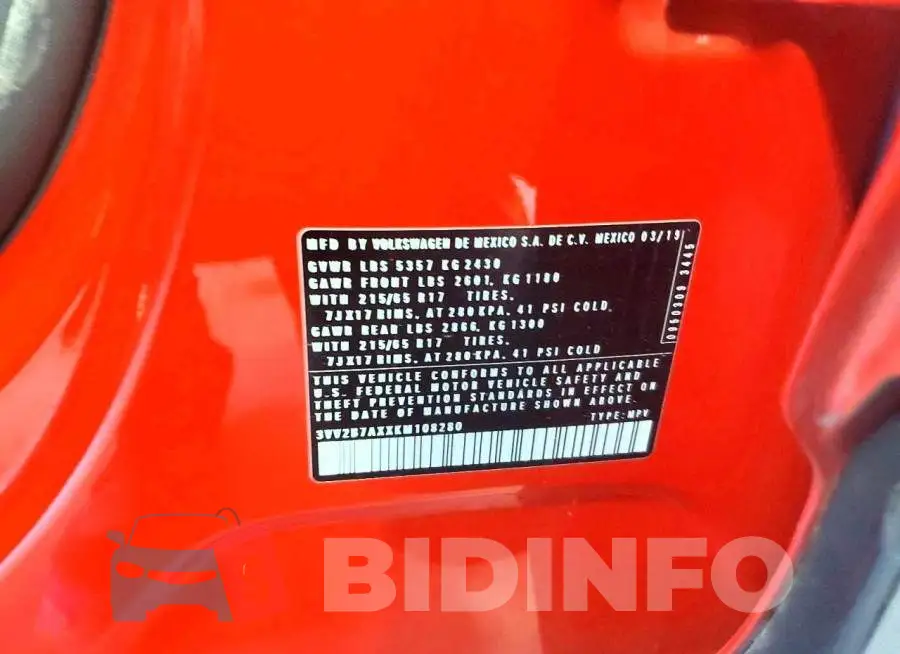 3VV2B7AXXKM108280 Photo# 14