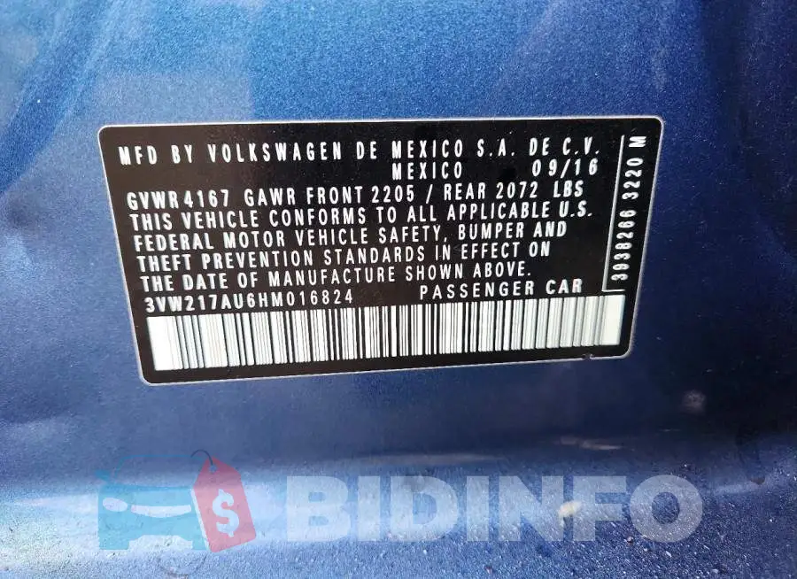 3VW217AU6HM016824 Photo# 12
