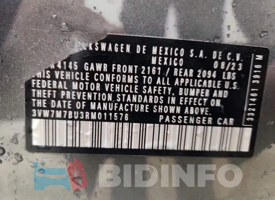 3VW7M7BU3RM011576 Photo# 12