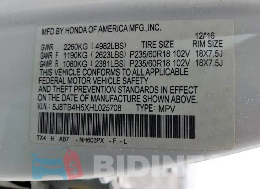 5J8TB4H5XHL025708 Photo# 13