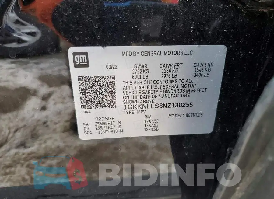 1GKKNLLS8NZ138255 Photo# 14