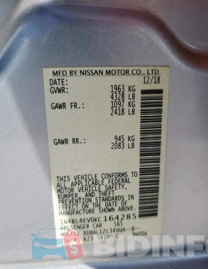 1N4BL4EV0KC164285 Photo# 12