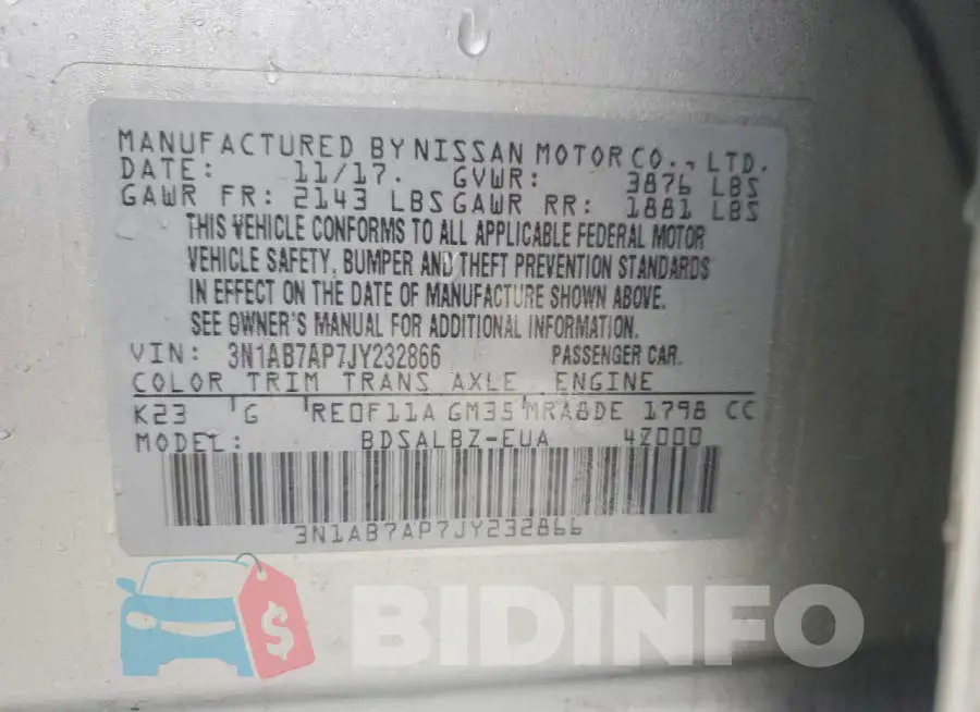 3N1AB7AP7JY232866 Photo# 13