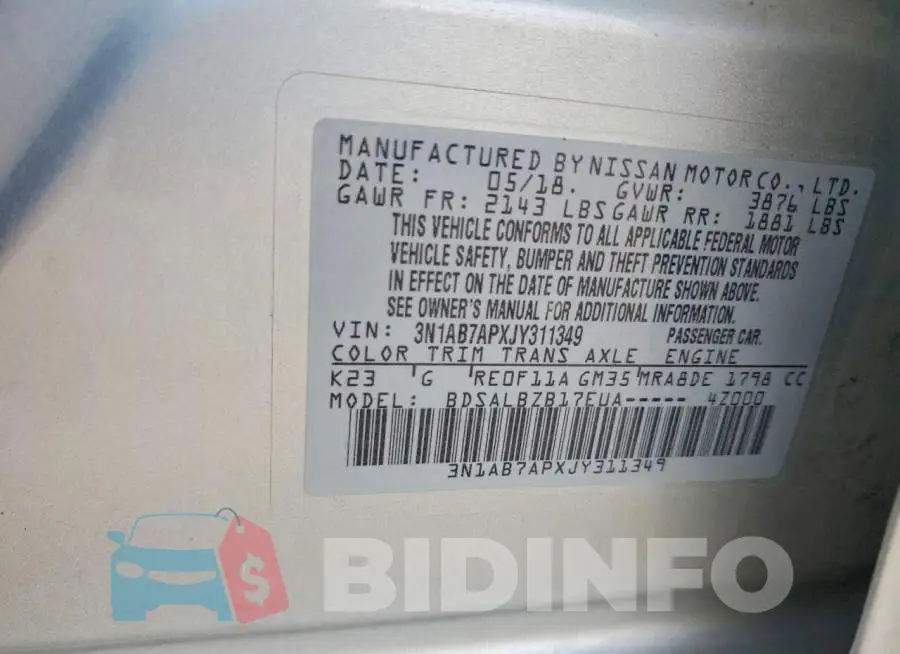 3N1AB7APXJY311349 Photo# 13