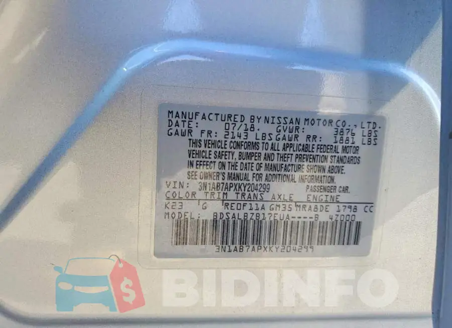 3N1AB7APXKY204299 Photo# 13