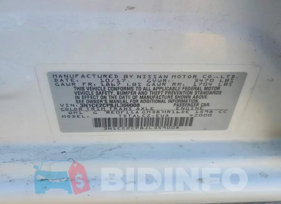 3N1CE2CP8JL359008 Photo# 12