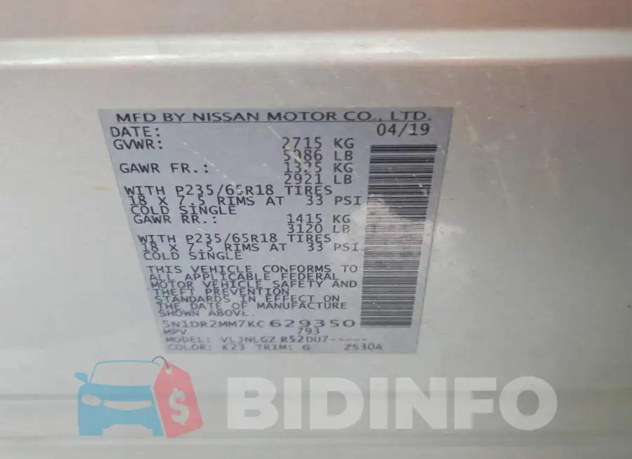 5N1DR2MM7KC629350 Photo# 13