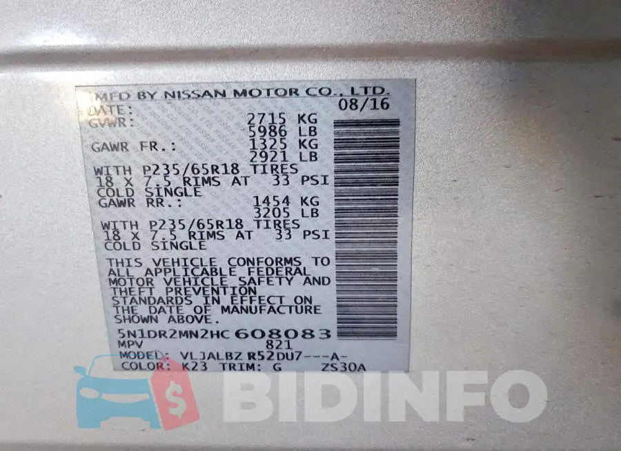 5N1DR2MN2HC608083 Photo# 13