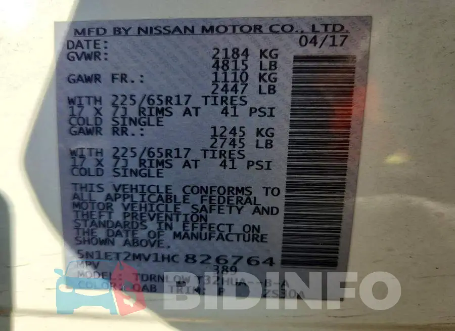5N1ET2MV1HC826764 Photo# 14