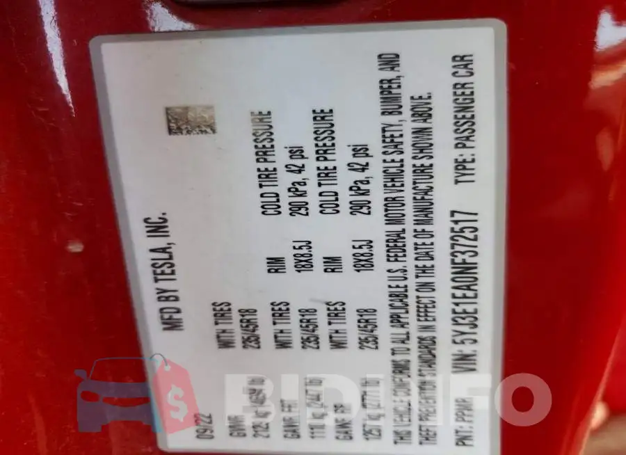 5YJ3E1EA0NF372517 Photo# 12