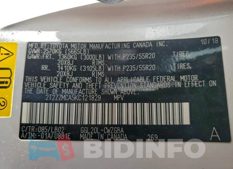 2T2ZZMCA5KC121829 Photo# 12