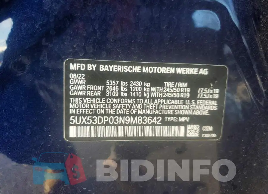 5UX53DP03N9M83642 Photo# 13