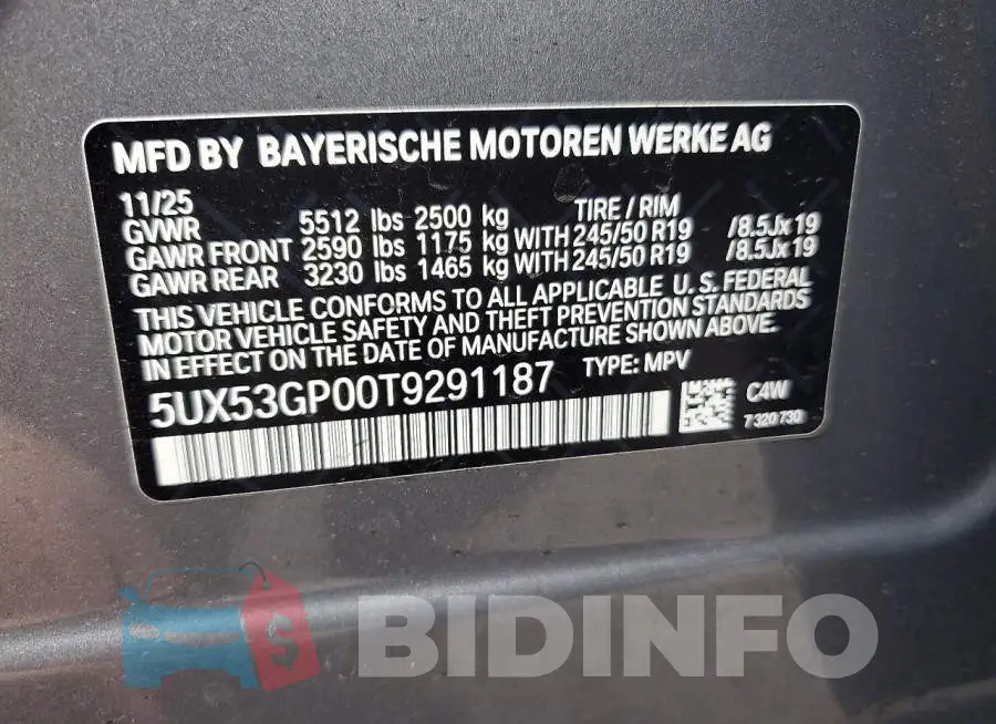 5UX53GP00T9291187 Photo# 14