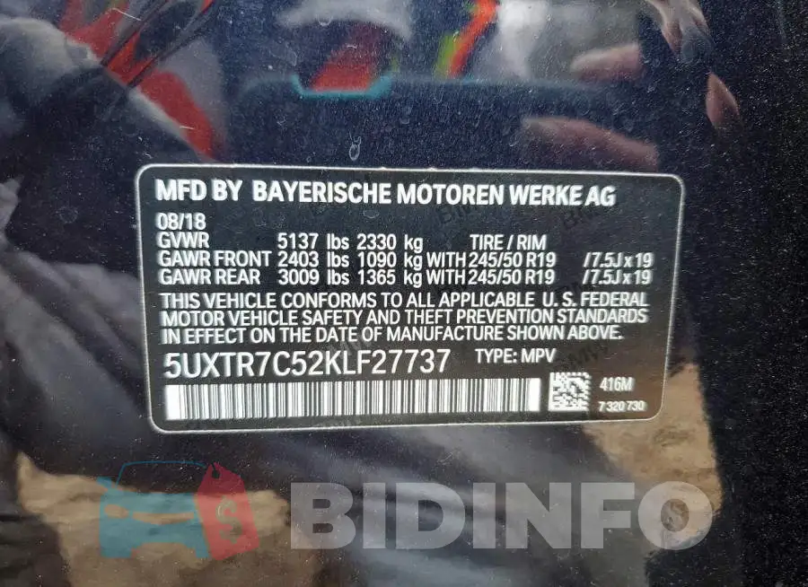 5UXTR7C52KLF27737 Photo# 13