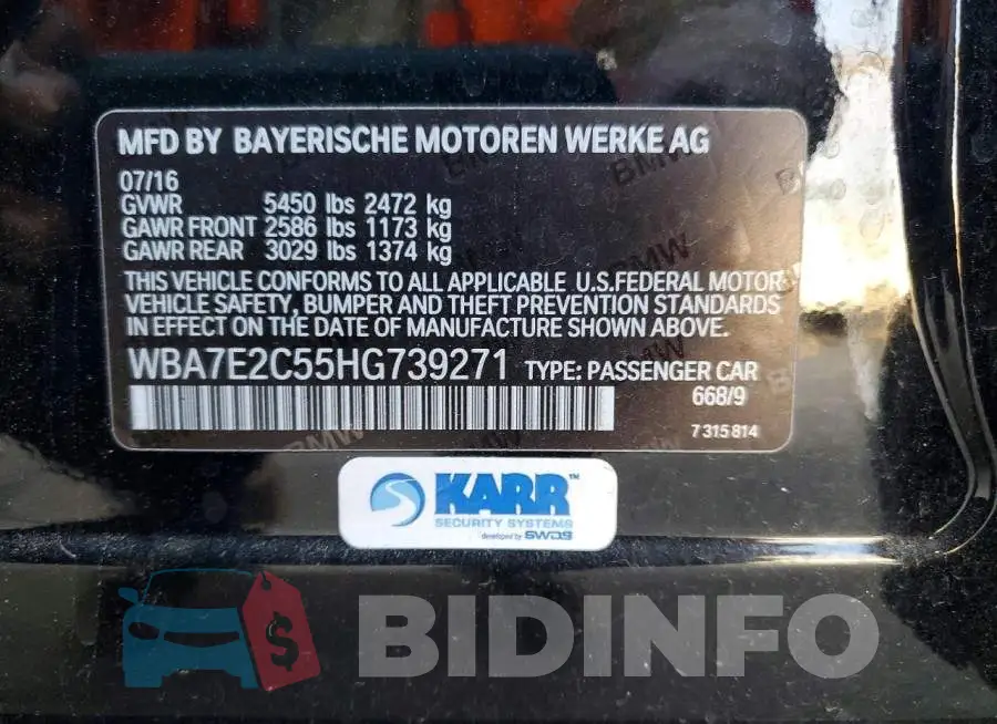 WBA7E2C55HG739271 Photo# 12