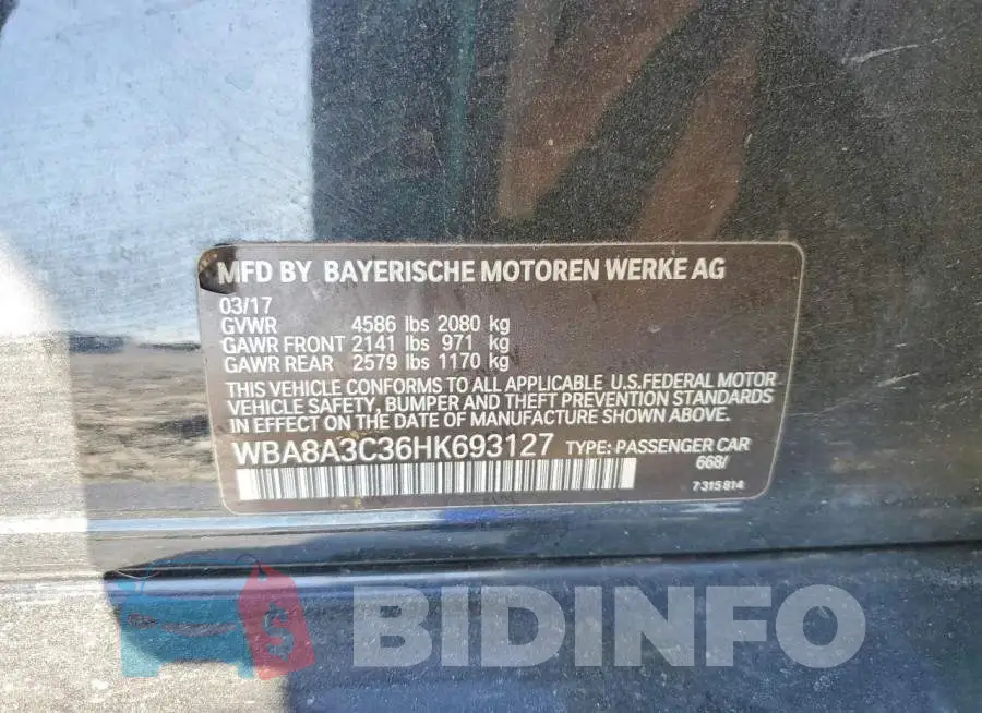 WBA8A3C36HK693127 Photo# 12