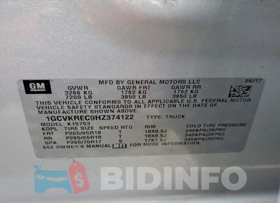 1GCVKREC9HZ374122 Photo# 12