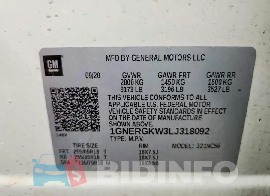 1GNERGKW3LJ318092 Photo# 13