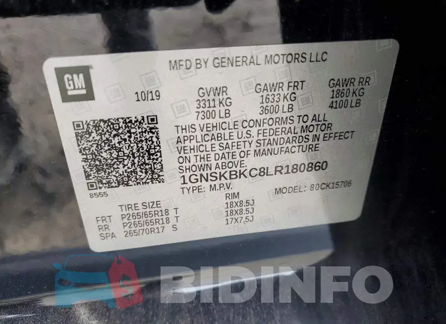 1GNSKBKC8LR180860 Photo# 13
