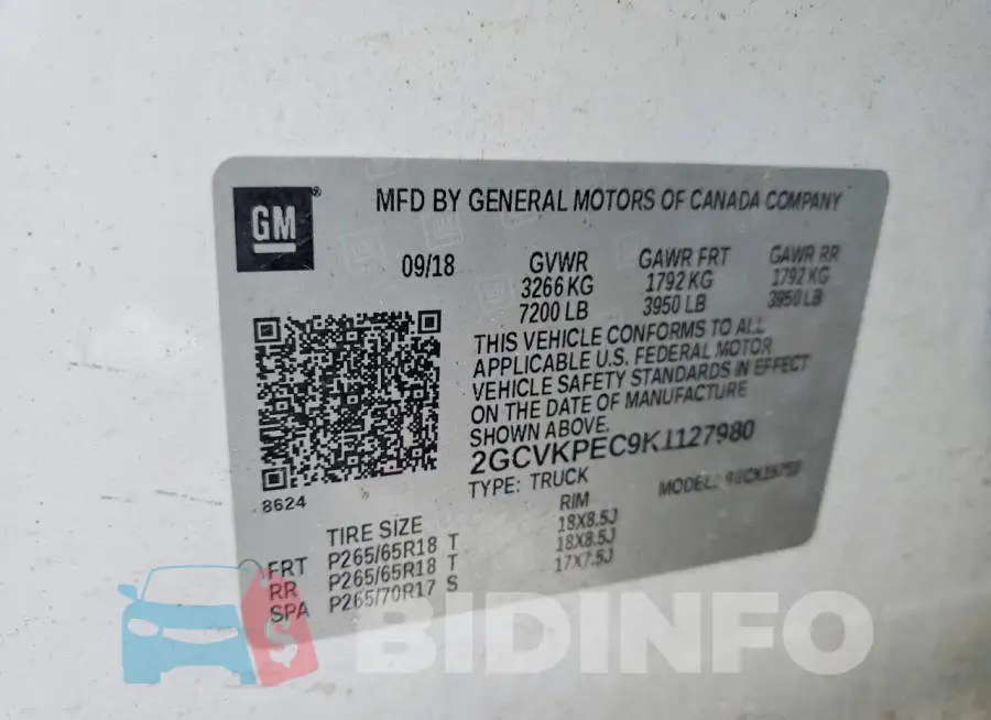 2GCVKPEC9K1127980 Photo# 12