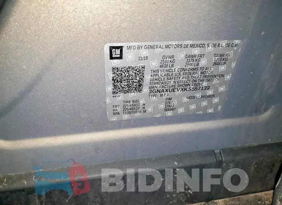 3GNAXUEVXKS557139 Photo# 13