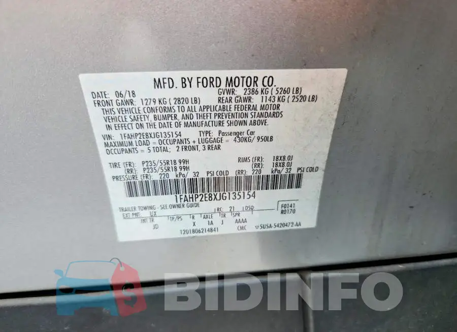 1FAHP2E8XJG135154 Photo# 12