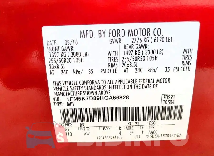 1FM5K7D89HGA66828 Photo# 13