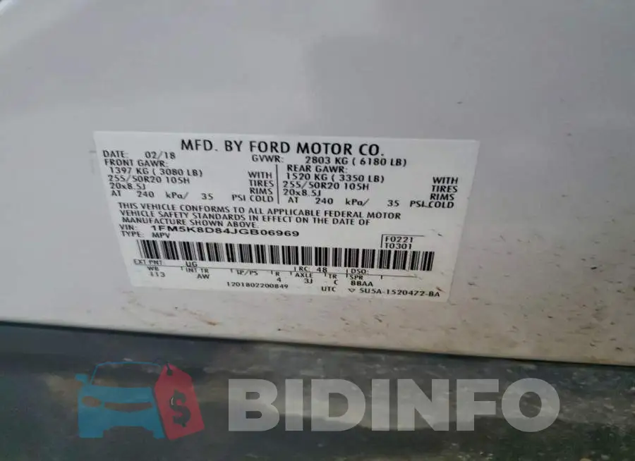 1FM5K8D84JGB06969 Photo# 13