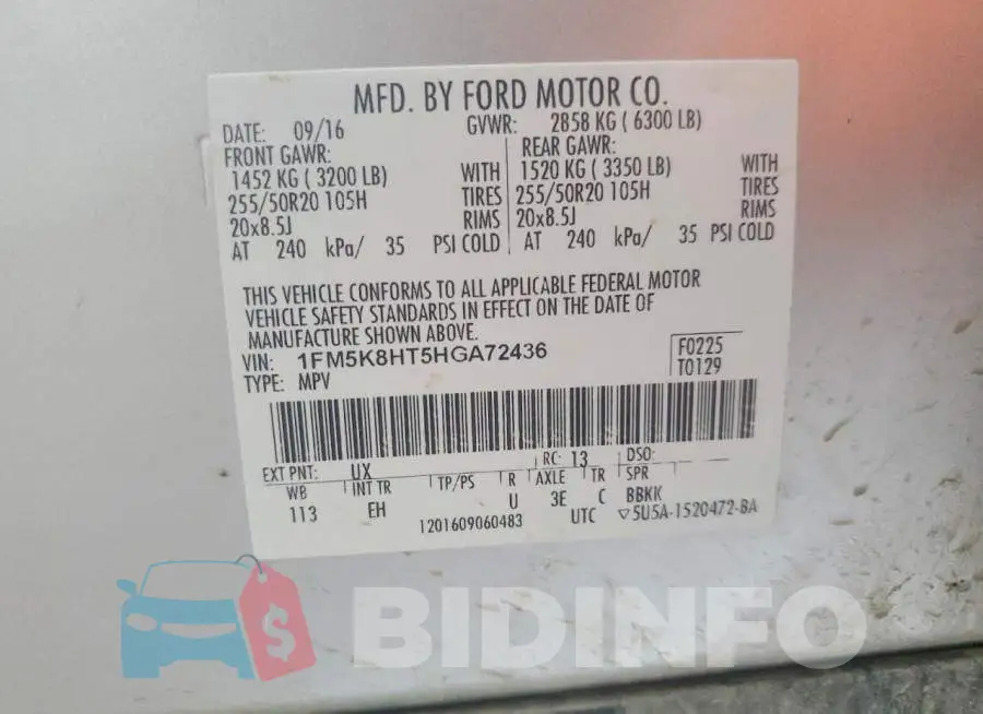 1FM5K8HT5HGA72436 Photo# 13