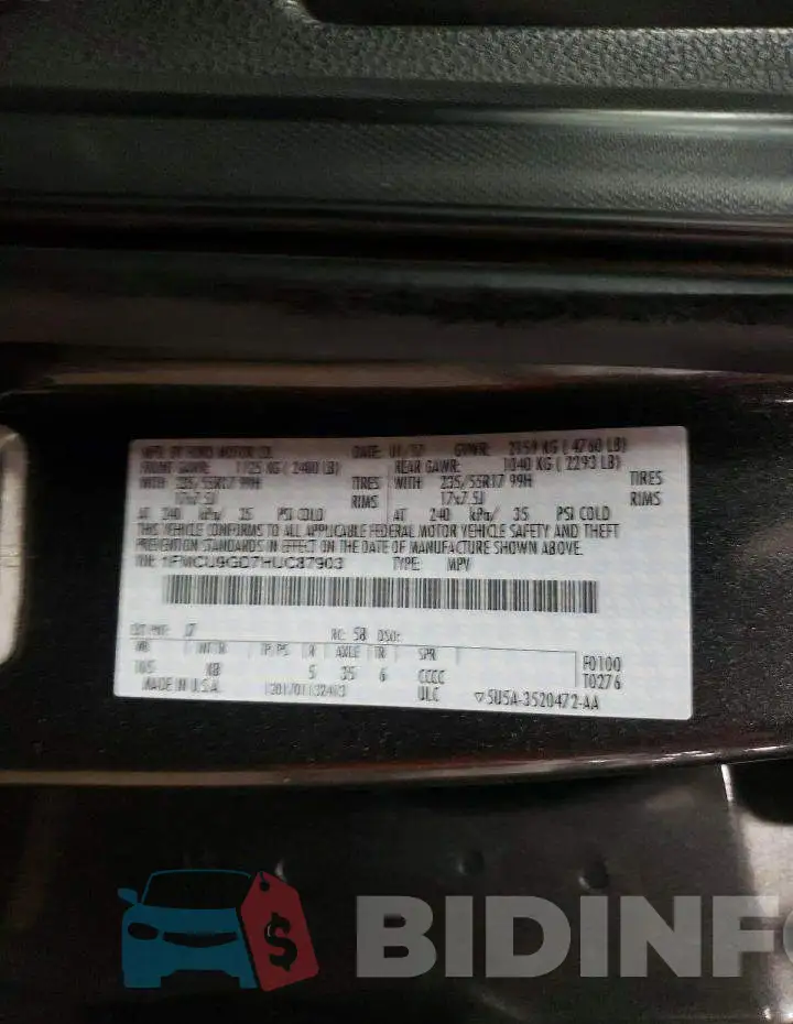 1FMCU9GD7HUC87903 Photo# 13