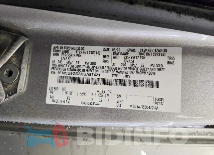 1FMCU9GD8HUA87421 Photo# 13