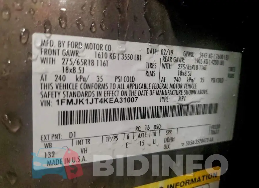 1FMJK1JT4KEA31007 Photo# 14