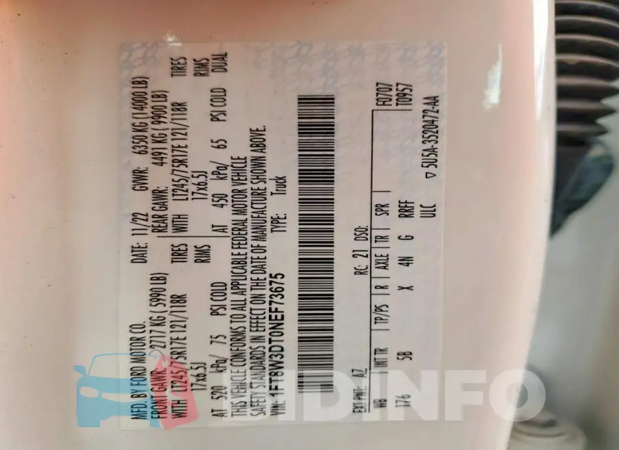 1FT8W3DT0NEF73675 Photo# 13