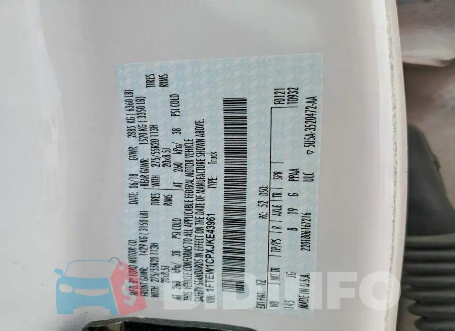 1FTEW1CPXJKE43961 Photo# 13
