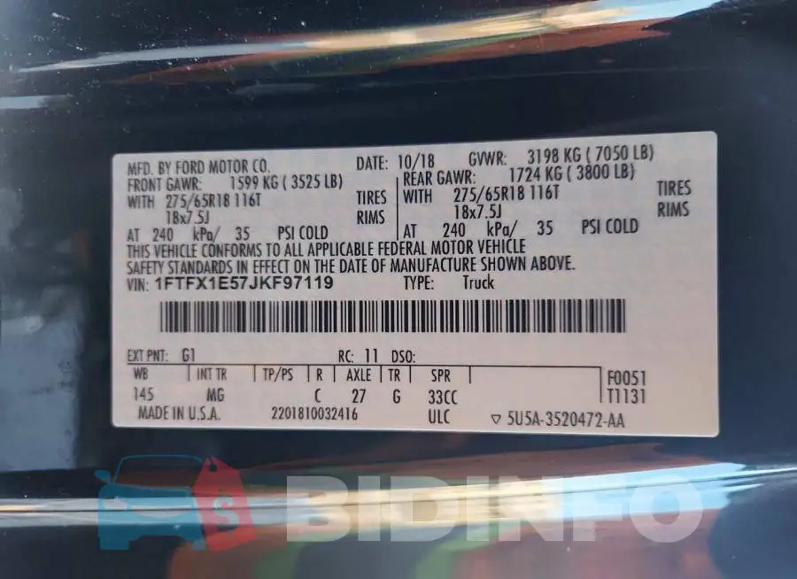 1FTFX1E57JKF97119 Photo# 12