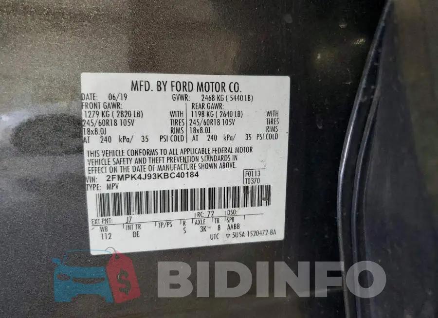 2FMPK4J93KBC40184 Photo# 12