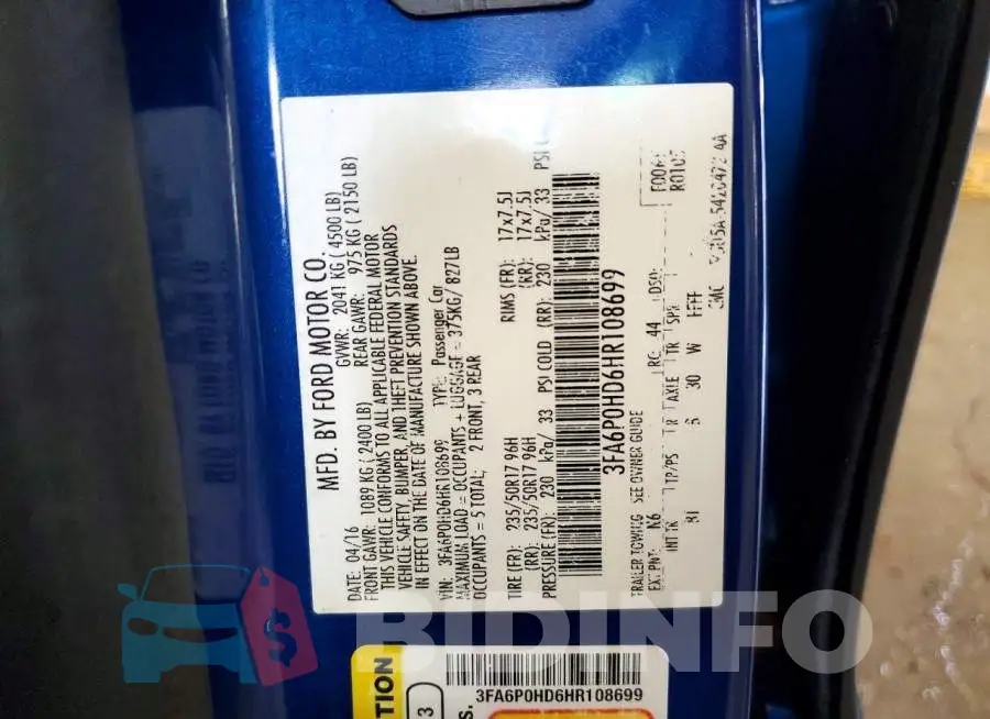3FA6P0HD6HR108699 Photo# 12