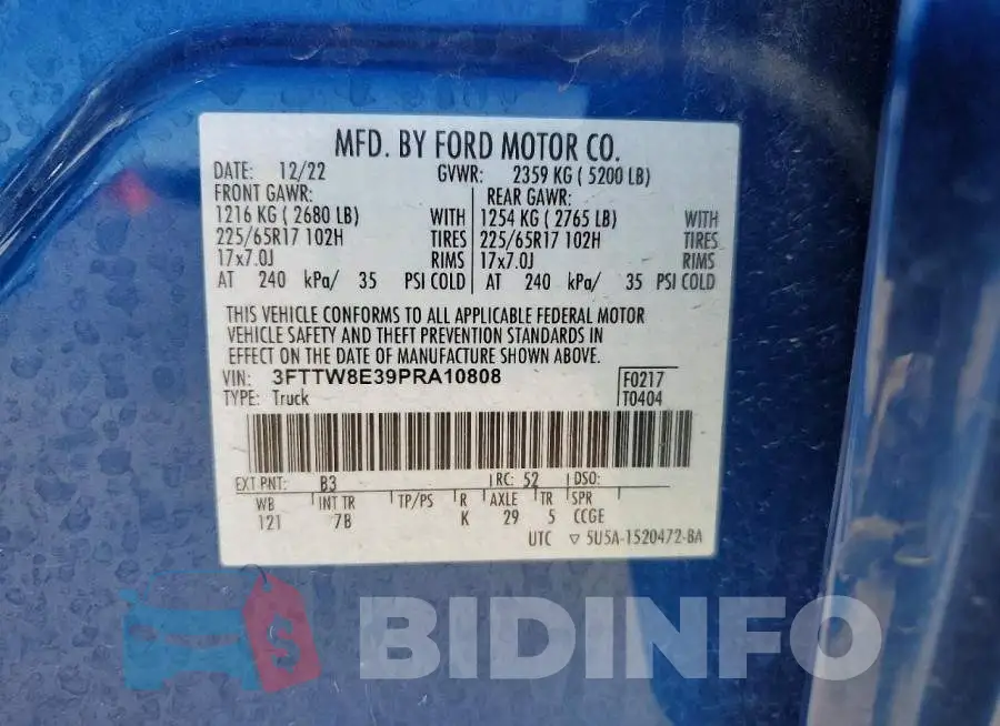 3FTTW8E39PRA10808 Photo# 12