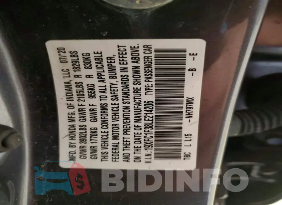 19XFC1F38LE214206 Photo# 12