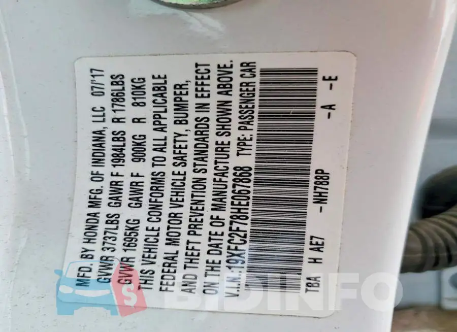 19XFC2F78HE067868 Photo# 13
