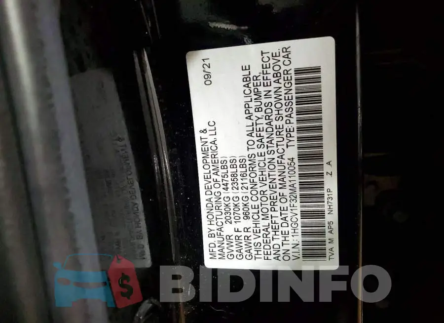 1HGCV1F32MA110054 Photo# 12
