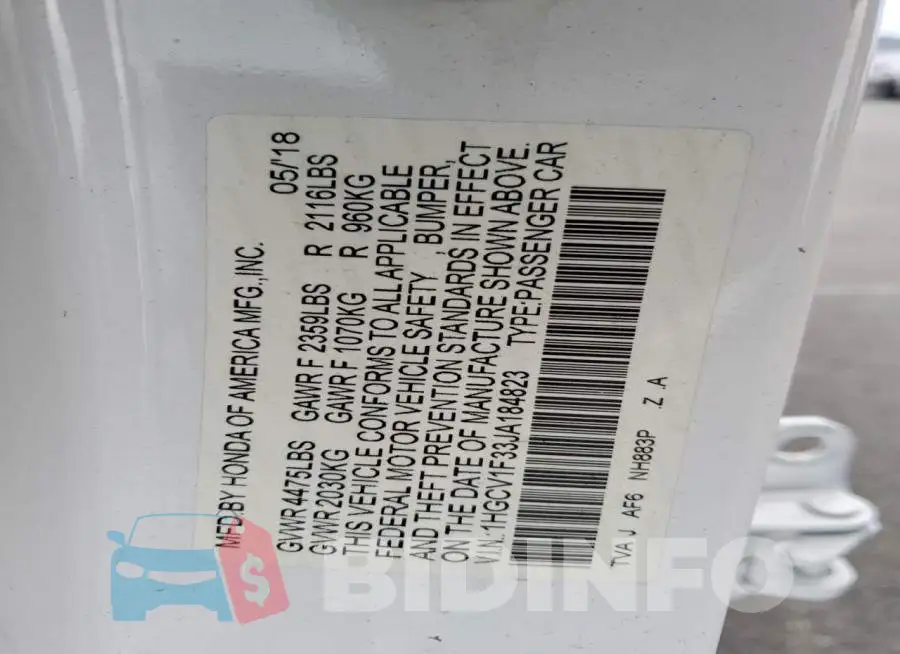 1HGCV1F33JA184823 Photo# 12