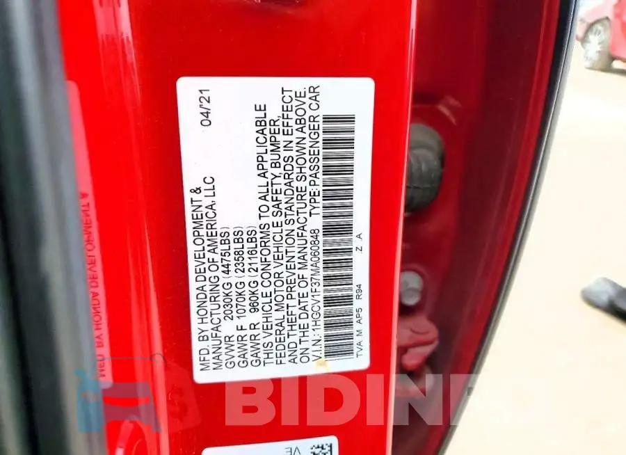 1HGCV1F37MA060848 Photo# 12