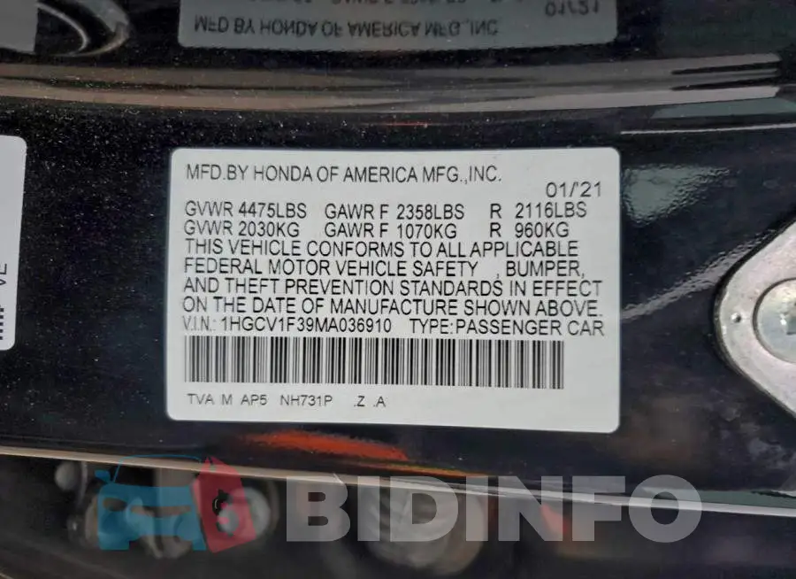 1HGCV1F39MA036910 Photo# 12